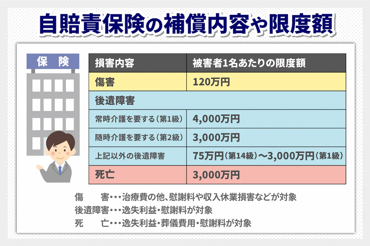 自賠責保険の補償内容や限度額